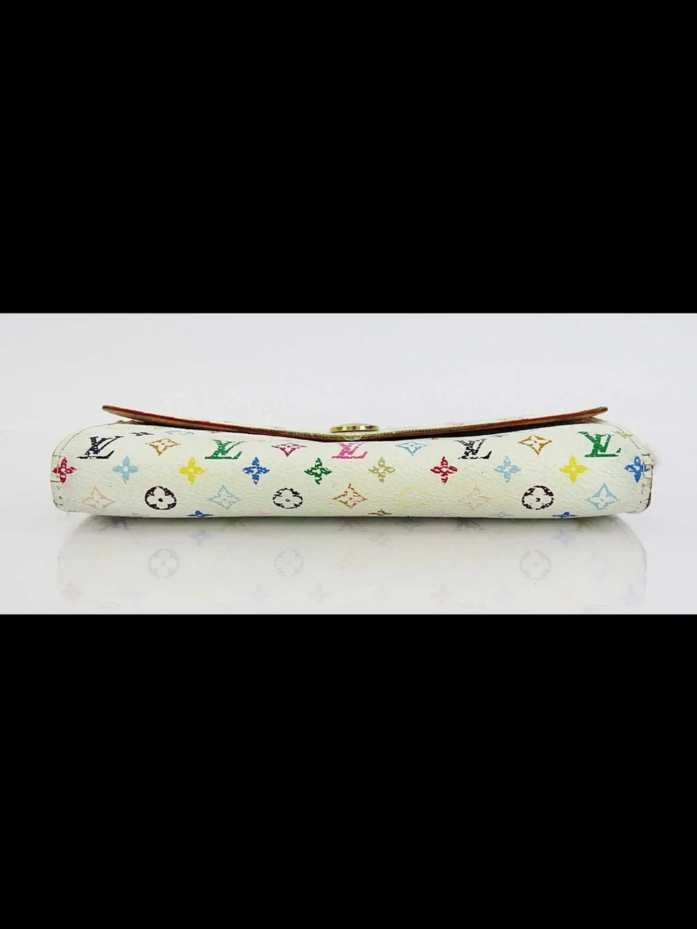 Louis Vuitton Multicolor Monogram White Canvas Wallet with Gold Button